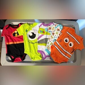 Colorful Disney Cartoon Character Kids One Pieces Bundle (5 Onesies)